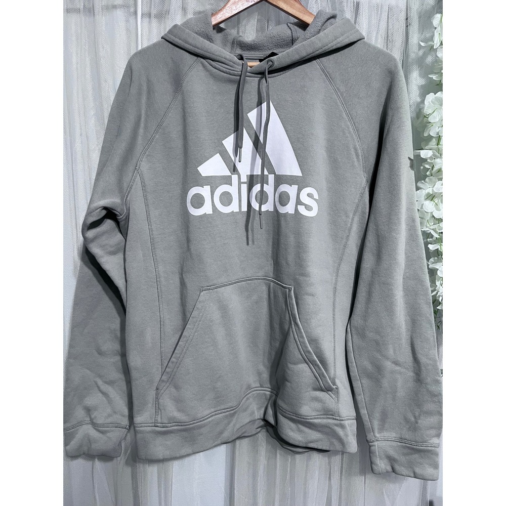 Adidas Mens Badge of Sport Logo Hoodie Gray Fleece Pullover Medium GC7343